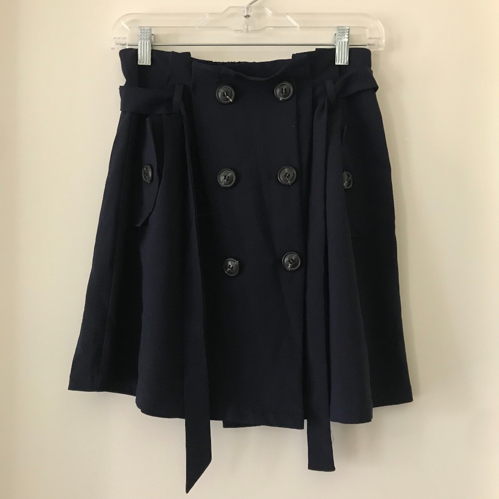 Navy Knee Length Button Belted Skirt Size S NWOT